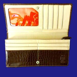 Tusk Designed Genuine Leather Croc-embossed Wallet with Orange Interior EUC